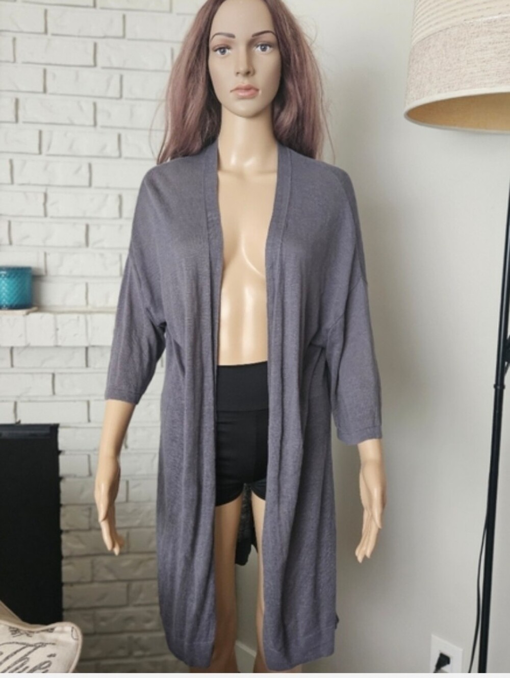 Pure Jill By J jill Linen Blend Duster Cardigan Gray Open Front Long Line